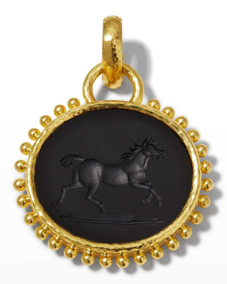 19K Onyx Running Horse Pendant